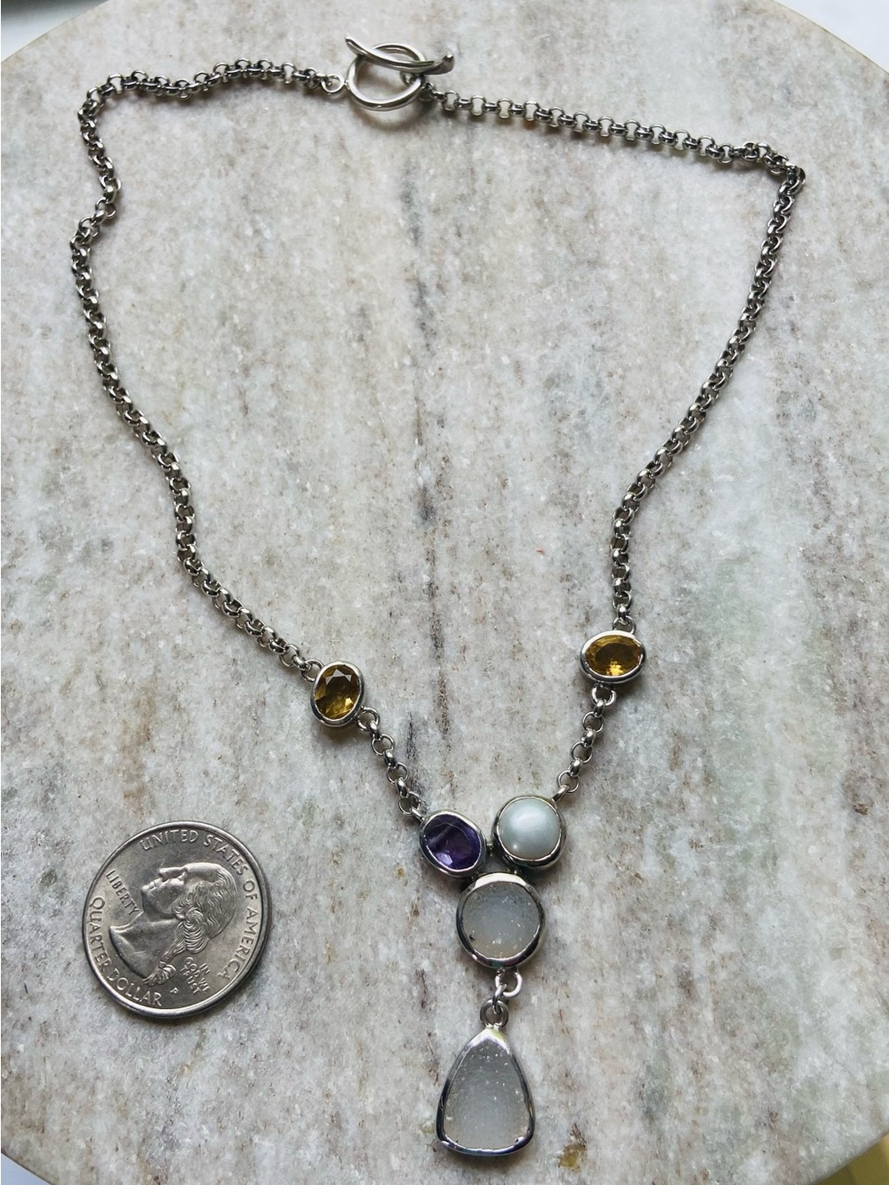 Sterling Silver Multi-Gem Pendant Necklace
